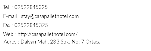 Casa Pallet Hotel telefon numaralar, faks, e-mail, posta adresi ve iletiim bilgileri